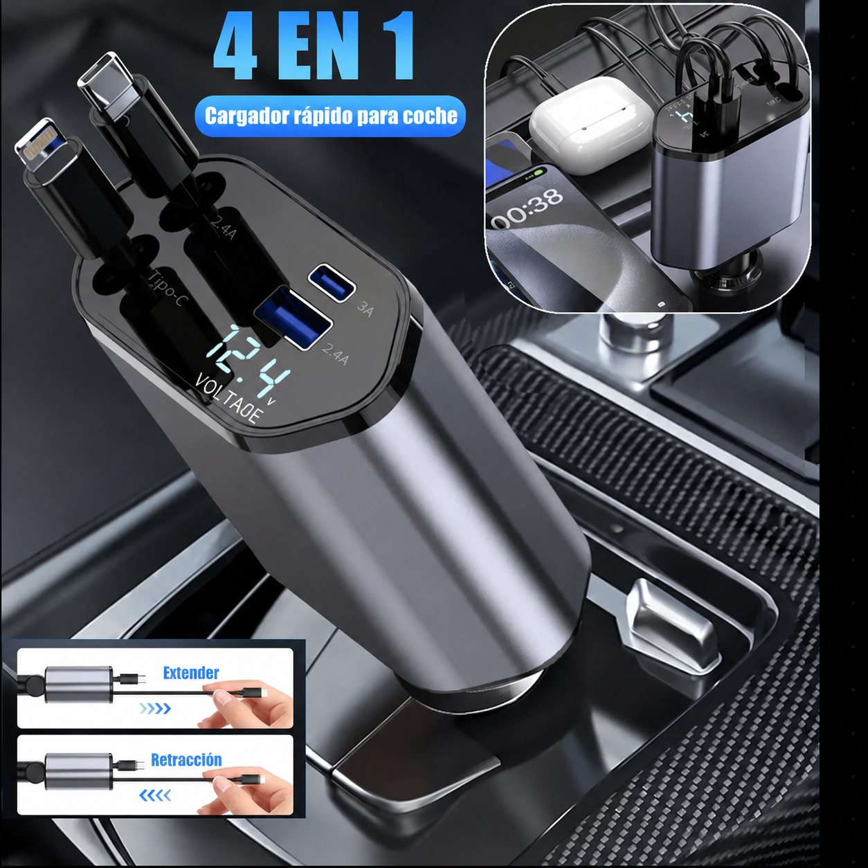 Velora ChargePro 4-in-1 Retractable Car Charger